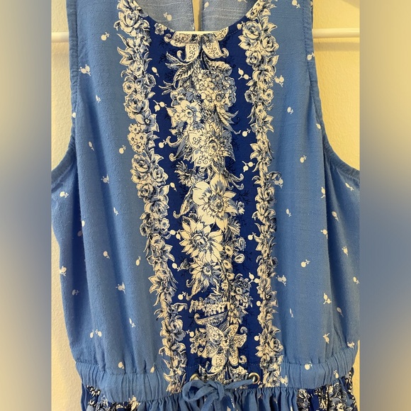 LOFT Midi Blue Floral Open Back Dress - Picture 2 of 10